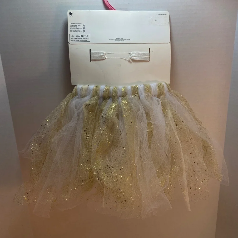 Lulu‎ Girls Princess Tutu Headwrap Set White Gold Sparkle Toddler Dress-up NEW